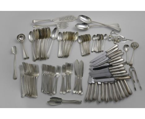 A COLLECTED SERVICE OF BEAD PATTERN FLATWARE &amp; CUTLERY TO INCLUDE:- Fifteen table spoons,    twelve table forks, twelve d