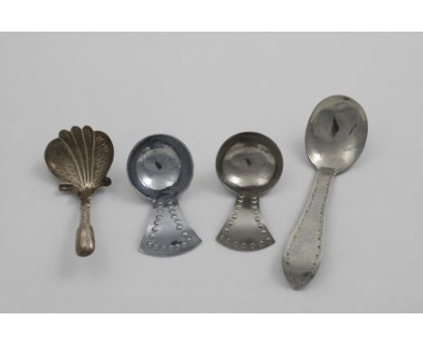 KESWICK SCHOOL OF INDUSTRIAL ART:- A "Firth Staybrite" stainless steel caddy spoon, another with a longer stem, another chrom