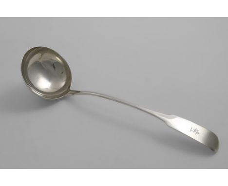 A GEORGE III IRISH SOUP LADLE Fiddle pattern, crested, by Samuel Neville, Dublin 1808;  13.9"  (35.5 cms) long;  6.65 oz