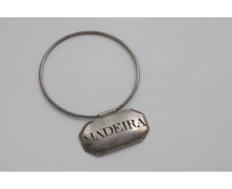 A RARE MALTESE NECK-RING WINE LABEL canted rectangular with a reed border, pierced "MADEIRA", by Geoacchino Lebrun c.1790;  t