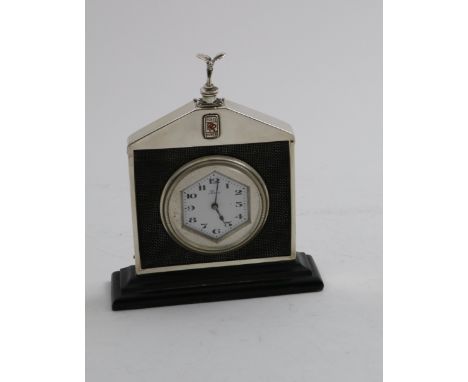 ROLLS ROYCE: An early 20th century mounted timepiece in the form of a miniature vintage Rolls Royce car radiator on an ebonis