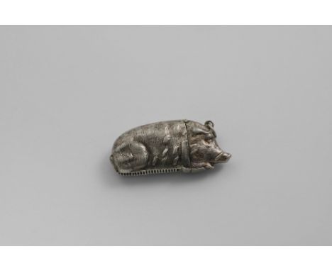 A RARE VICTORIAN VESTA CASE in the form of a wild boar with textured hair and a suspensory ring, by Deakin &amp; Francis, Bir