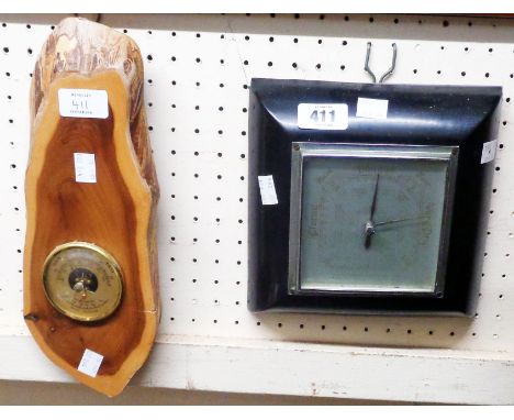 A vintage square Bakelite cased aneroid wall barometer - dial faded - sold with another