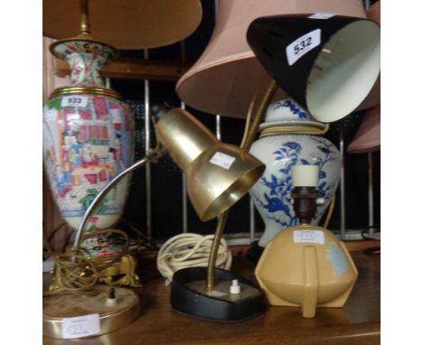 Two vintage flexible desk lamps - sold with a china lamp base