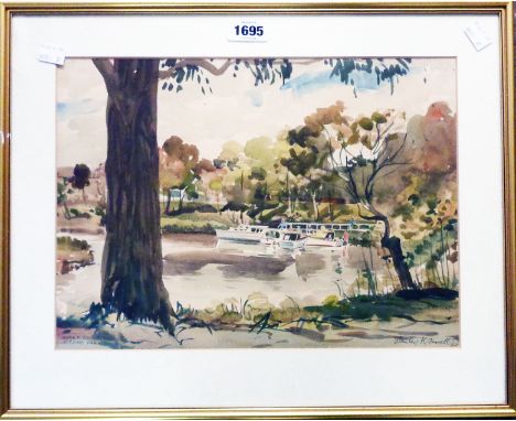 Stanley (Stan) K. Farrell: a gilt framed watercolour, entitled Yarra River Near Como Park - signed and dated '60