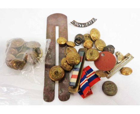 A bag of army buttons including 1st Devonshire Artillery Volunteers example, button stick, etc.
