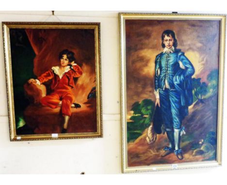 Michael Nance: a gilt framed oil on board reproduction portrait of the Blue Boy - sold with a similar reproduction portrait o