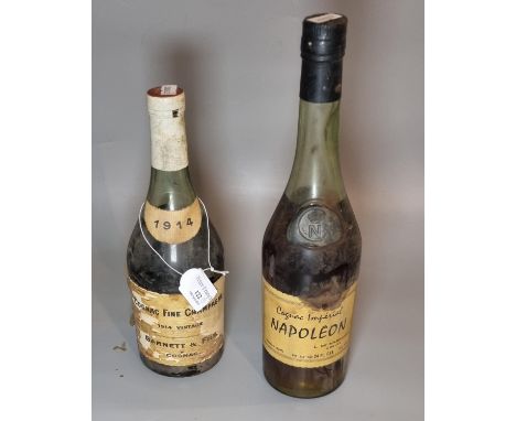 Bottle of 1914 vintage Cognac Fine Champagne, Barnett &amp; Fils together with a Napoleon Cognac Imperial, L. De Marsanex 24 