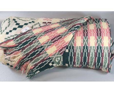 Vintage woollen Welsh tapestry fringed edge blanket or carthen with Derw label. (B.P. 21% + VAT)  Generally good, one particu