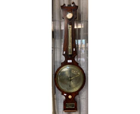 19th century mahogany wheel barometer with thermometer and silvered dial.   (B.P. 21% + VAT) 