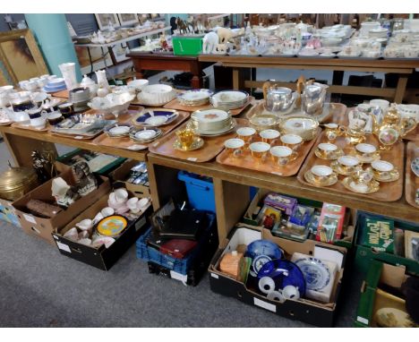 Three trays of Bond ware and Bohemian china fine china 15 piece coffee set with coffee pot, fruit design plates, cups and sau