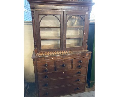 Early 19th century Scotch chest together with associated glazed oak top.   (B.P. 21% + VAT) Poor condition