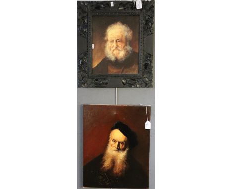 After The Old Master, portrait of a bearded elderly gentleman, oils on canvas. 30x24cm approx.  Carved wooden frame.  And ano