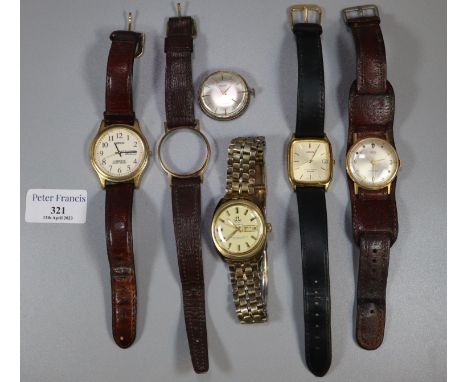 Selection of vintage and other gentleman's wristwatches, to include: Nivada gentleman's 9ct gold watch with presentation insc