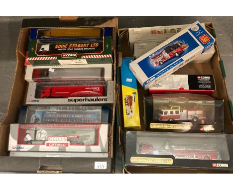 Two trays comprising Corgi diecast vehicles, to include: 1:50 scale E1 Pumper- Hazelcrest II, MAC CF Arial Ladder - Milwaukee