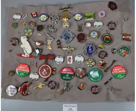 Good collection of vintage and other badges: Pembroke Valero Pembrokeshire Music Festival, ladies choir, King George V, Jagua