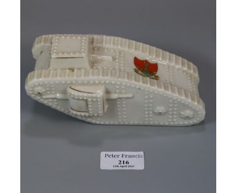 Arcadian china model of a tank with armorial for Neath.   (B.P. 21% + VAT) 