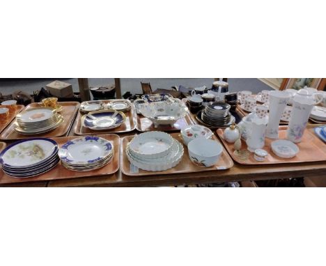 Three trays of china to include: Royal Worcester 'Evesham' design oven to tableware flan dishes, small lidded soup tureen and