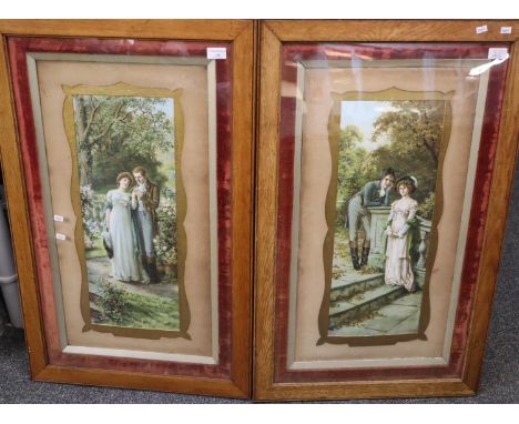 Pair of early 20th century romantic portrait prints published by Smith Lauri and Co., 'Yes or No ?' and 'Yes'.  Glazed oak fr