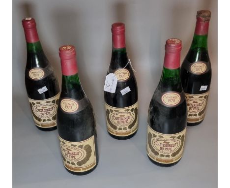 Collection of five red wine bottles: Chateauneuf Du Pape, three dated Vintage 1970, two dated Vintage 1971.  (5)  (B.P. 21% +