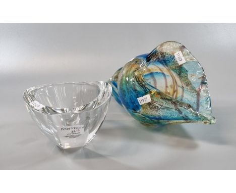 Orrefors Sweden Art clear glass bowl marked 'Gavle Kommun' together with Mdina style art glass sculpture in the form of a she