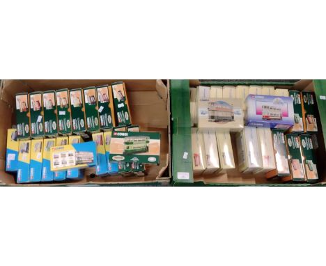Two boxes of Corgi diecast model vehicles, all in original boxes, to include: Classic Commercials, Public Transport, Tramway,
