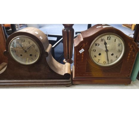 Collection of assorted and various early 20th century mantle clocks, to include: small drop dial clock, Edwardian inlaid two 