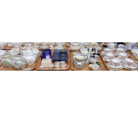 Four trays of china, to include: six Imperial Fine English trios, a collection of ginger jars, mostly Masons ironstone variou