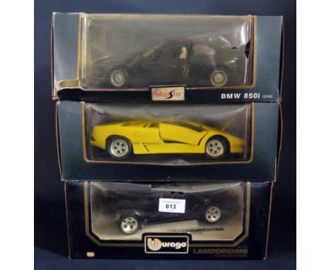 Three Burago and Maisto 1:18 Scale Lamborghinis and BMW in Boxes