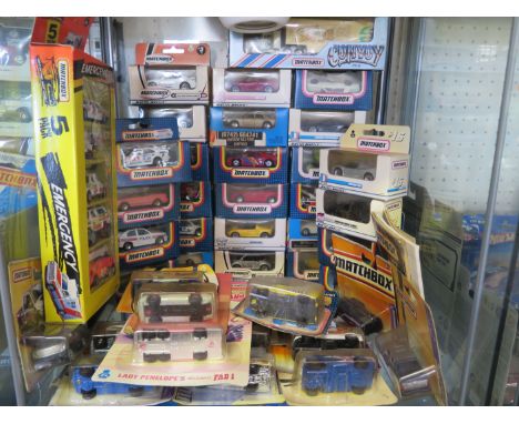 A Collection of Matchbox Toy Cars. Most models are mint but most boxes are damaged. 