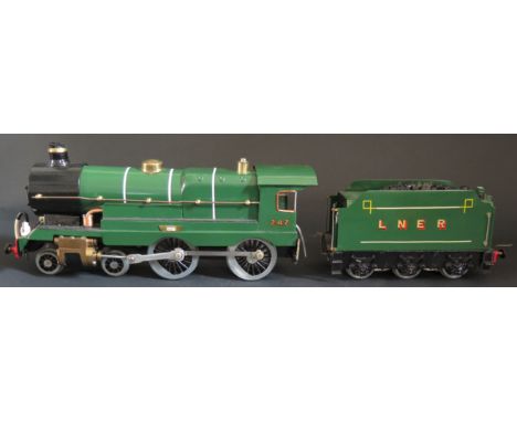 An Unusual Kit Built O Gauge Electric Locomotive and Tender LNER 247 named "BAT" with a logo to the base of the tender. Appea
