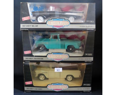 Three Ertl 1:18 Scale Chevrolets: 3100 Stepside, 3100 Cameo and Bel Air in Boxes