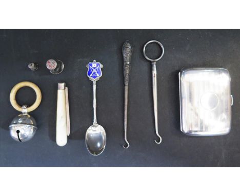 A Selection of Odd Silver including mother of pearl handled Sheffield silver fruit knife, Birmingham silver cigarette case, s