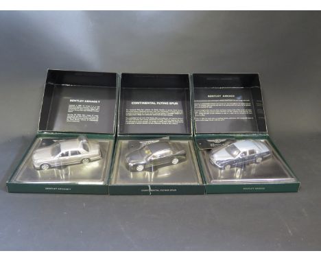 Three Minichamps 1:43 Scale Bentleys. Continental Flying Spur, Arnage and Arnage T. Appear mint in boxes.