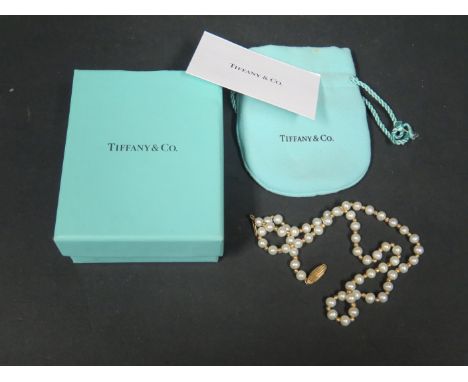 A 9ct Gold Bead and Simulated Pearl Necklace in a Tiffany &amp; Co box and soft sleeve, c. 40cm long, 10.3g 