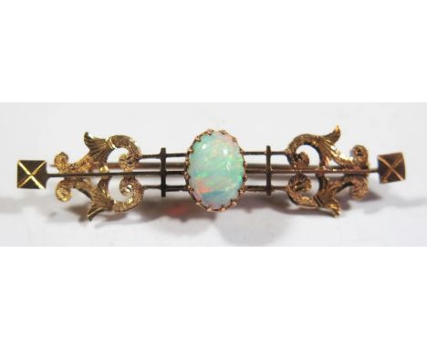 A 15ct Gold and White Opal Brooch by H. Newman, 47mm, 3g 