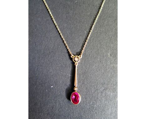 A 9ct Yellow Gold, Ruby and Seed Pearl Necklace, 2g 
