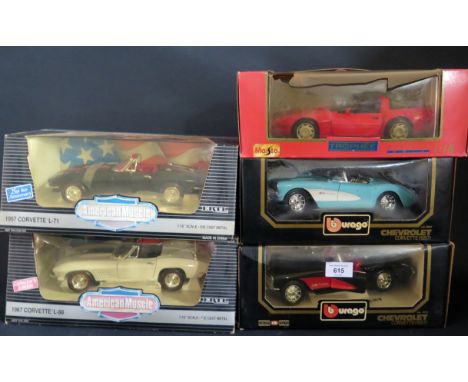 Five Burago, Ertl and Maisto 1:18 Scale Chevrolets in Boxes