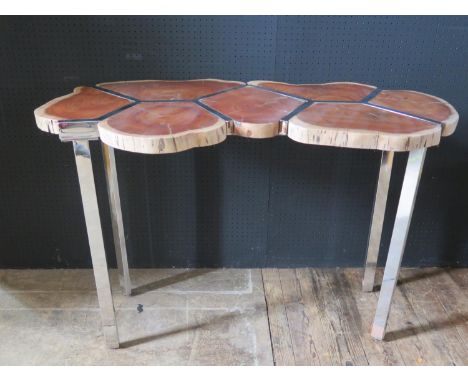 A Tree Trunk and Stainless Steel Console Table, c. 1.2m wide (new, boxed and flatpacked: image for illustration purposes only