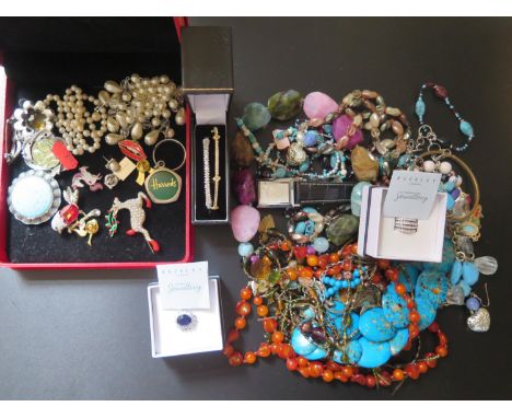 A Selection of Costume Jewellery including Buckley and others from Harrods, pearl necklace, brooches etc. 