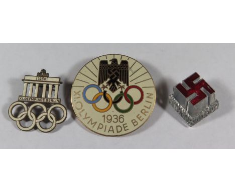 A 1936 XI Olympiade Berlin Enamel Badge (H. Osang), Participant's badge (Paulmann &amp; Crone) and Day badge 