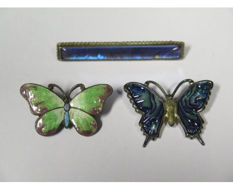 Two Silver Brooches and enamel brooch