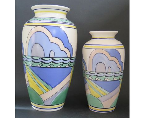 A Graduated Pair of Poole Pottery Decorated Vases 99 26.5cm and 99 20.5cm 
