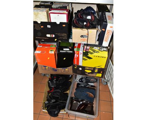 SIX BOXES OF MEN'S SHOES AND BOOTS, to include thirty eight pairs of - UK size 9 (43), boots and shoes,  Dunlop steel toe cap
