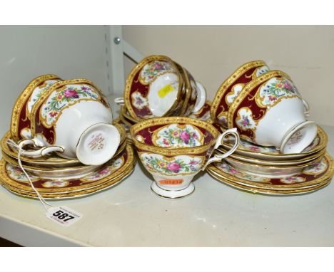 A ROYAL ALBERT 'LADY HAMILTON' PART TEA SET, comprising seven cups (all marked as seconds), seven saucers (all marked as seco