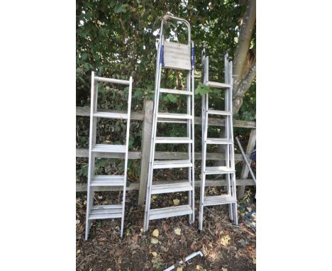 AN ALUMINIUM LOFT LADDER, along with two folding step ladders (3)
