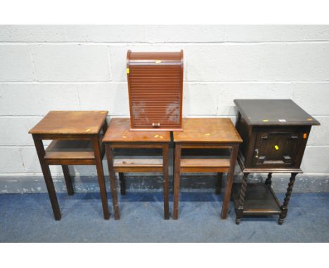 A LATE 20TH CENTURY OAK SINGLE DOOR SMOKERS CABINET, enclosing a single drawer, labelled The Lifford Cabinet Co, on barley tw