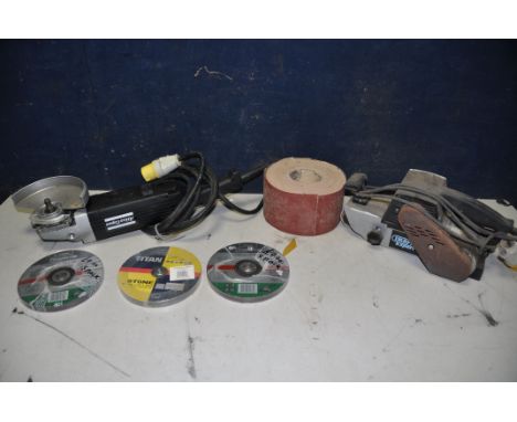 A ATLAS COPCO WS2100 GRINDER, with three packs of 22mm discs, along with a Draper Expert belt sander with a sandpaper roll (U