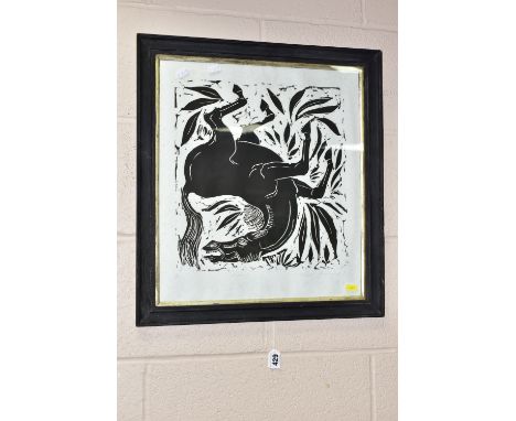 ANGELA HARDING (BRITISH CONTEMPORARY) 'THE FALL', a limited edition woodblock print depicting a falling horse, signed, titled