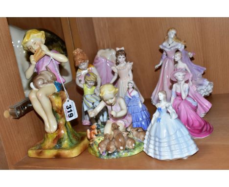 A COLLECTION OF ELEVEN ROYAL WORCESTER AND COALPORT LADY AND CHILD FIGURES, Royal Worcester comprising 'Peter Pan' 3011, 'Boy